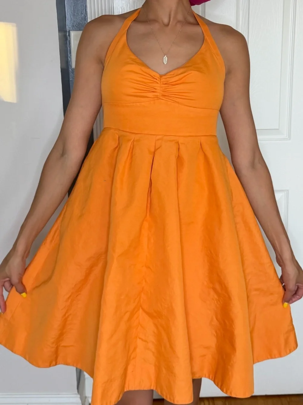 J. Crew Orange Sweetheart Midi Dress